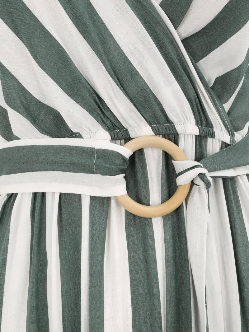 Robe longue empire imprimé rayé - Vert