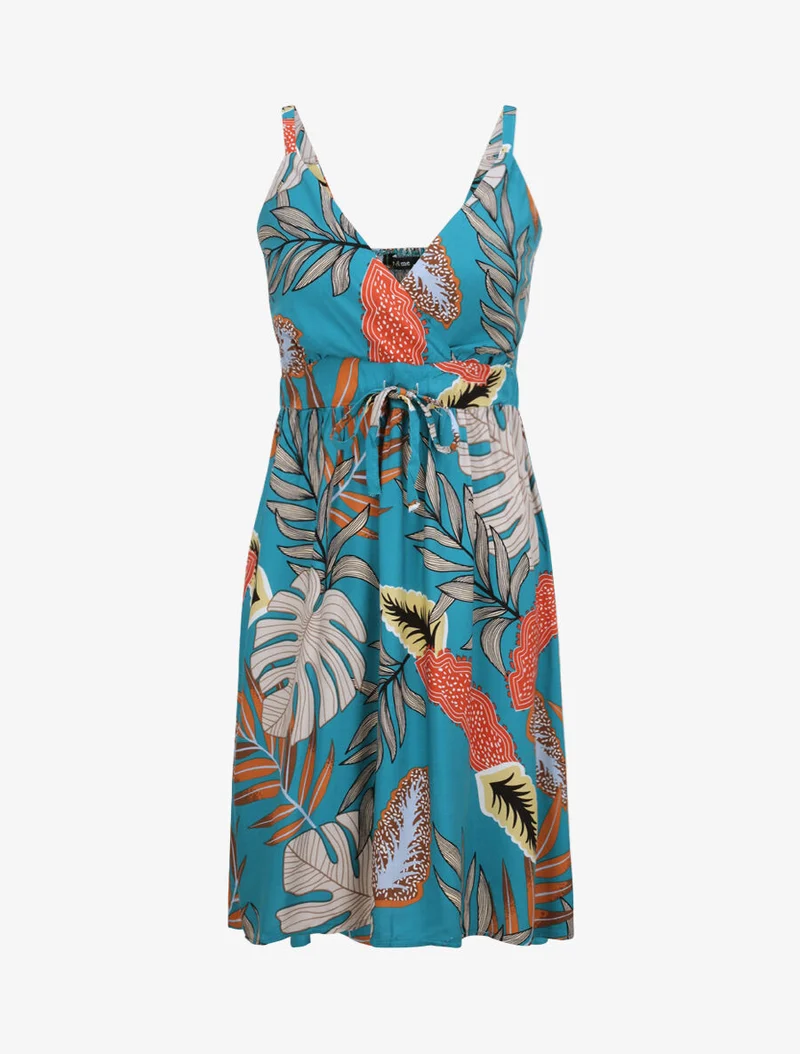 Robe patineuse imprimé feuilles exotiques - Vert