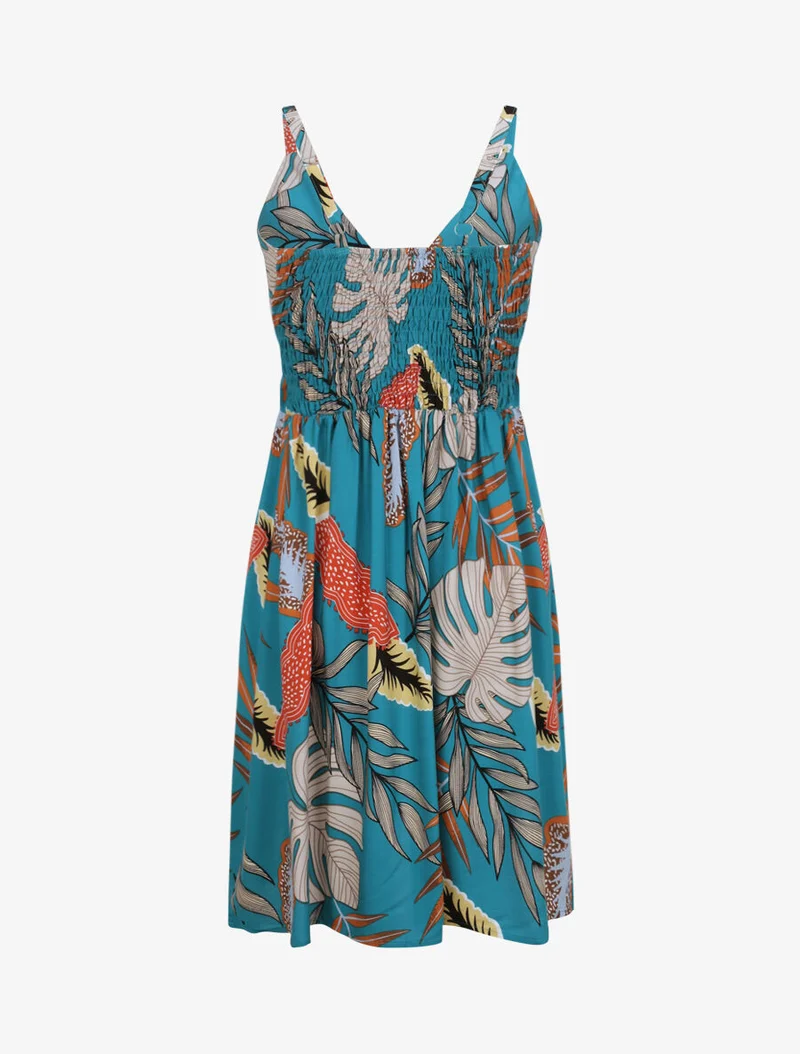 Robe patineuse imprimé feuilles exotiques - Vert