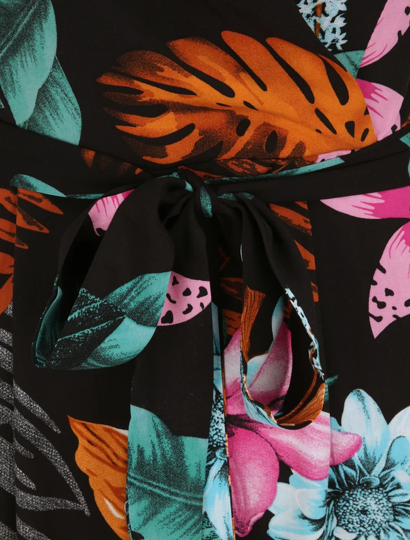 Combinaison fluide à imprimé fleurs des îles - Noir