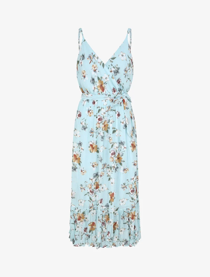 Robe longue cintrée imprimé fleurs - Turquoise