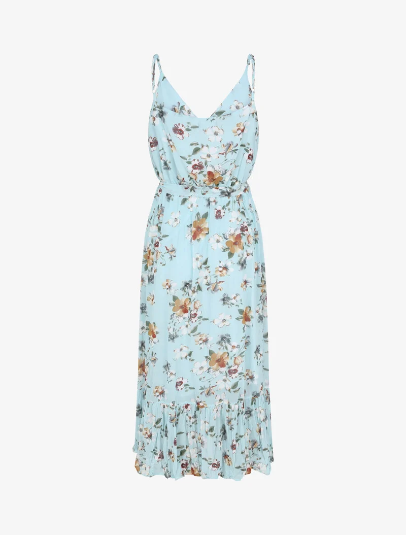 Robe longue cintrée imprimé fleurs - Turquoise