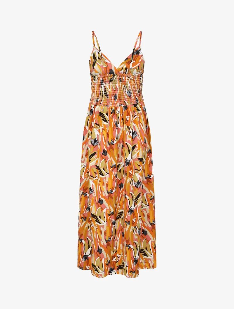 Robe longue cintrée imprimé grandes fleurs - Rose