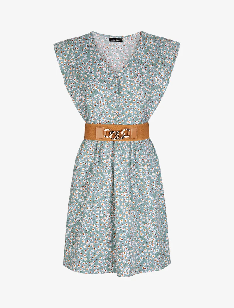 Robe à col V boutonné - Vert d'eau
