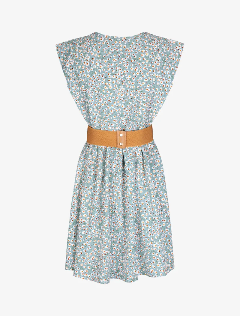 Robe à col V boutonné - Vert d'eau