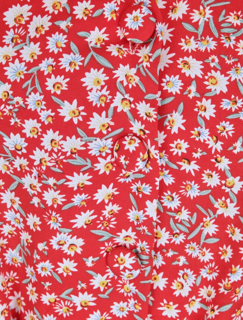 Robe à col V boutonné - Rouge