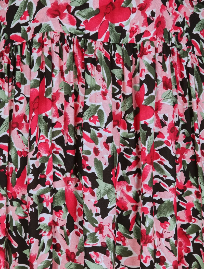 Robe longue empire à bretelles et imprimé fleurs abstraites - Noir