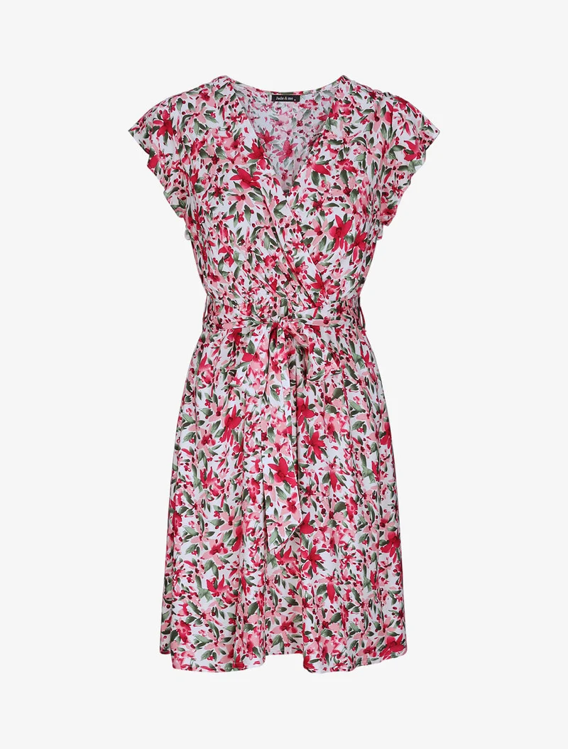 Robe cache-coeur à imprimé fleurs diverses - Blanc