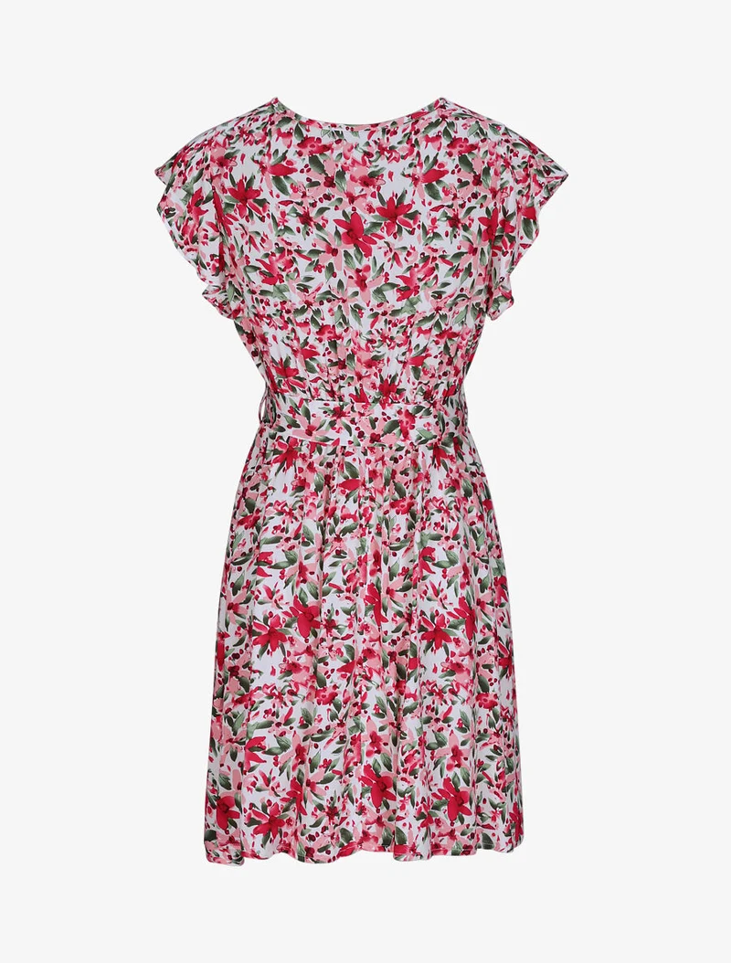 Robe cache-coeur à imprimé fleurs diverses - Blanc