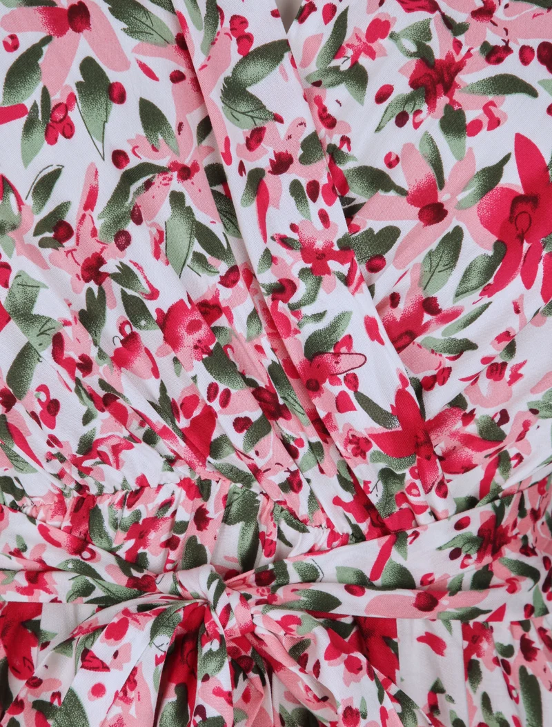 Robe cache-coeur à imprimé fleurs diverses - Blanc