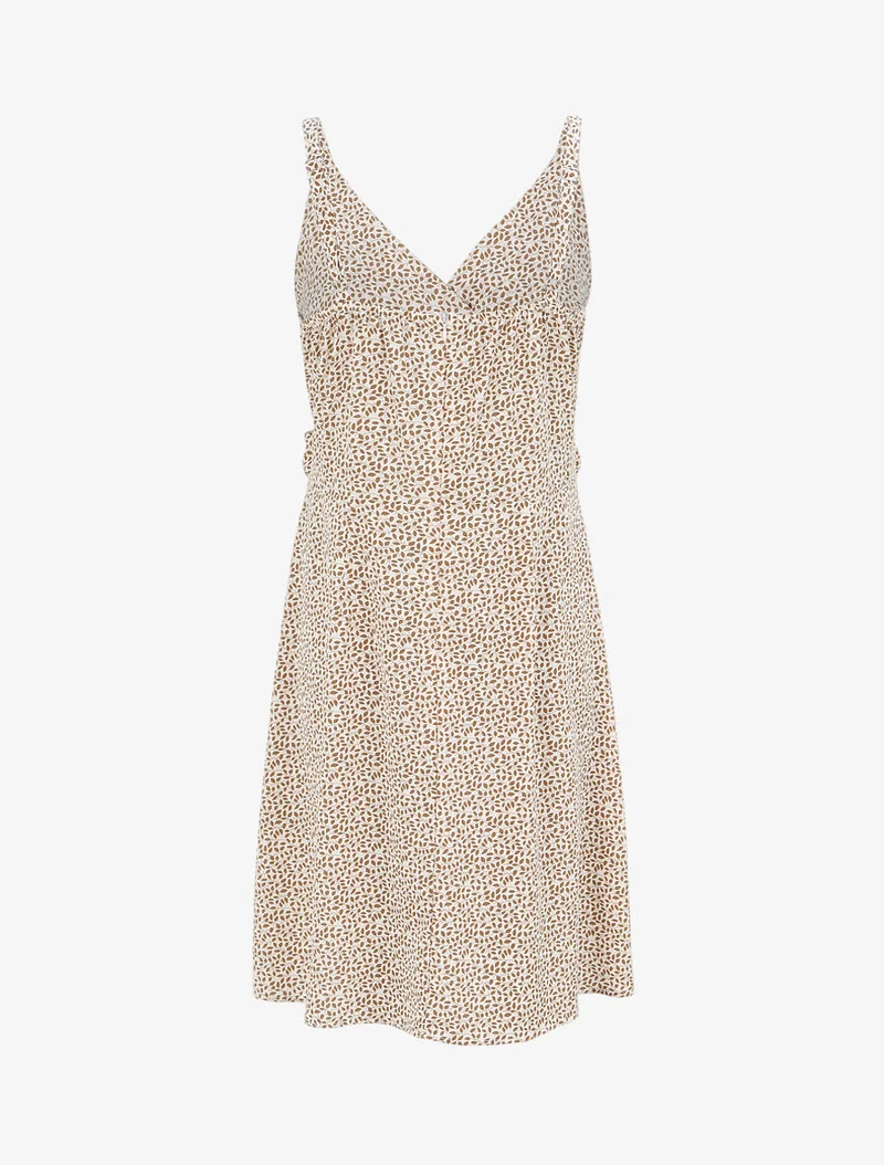 Robe courte empire à col cache-coeur imprimé feuillage - Écru