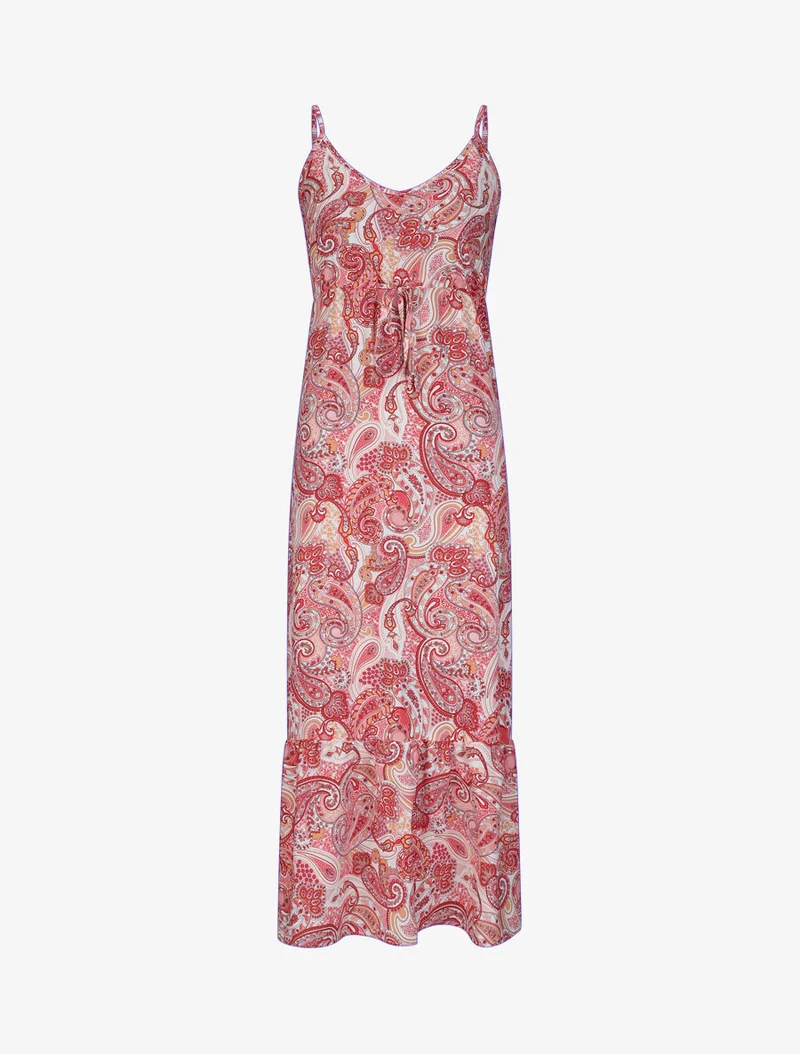 Robe longue empire imprimé cachemire à bretelles - Rose