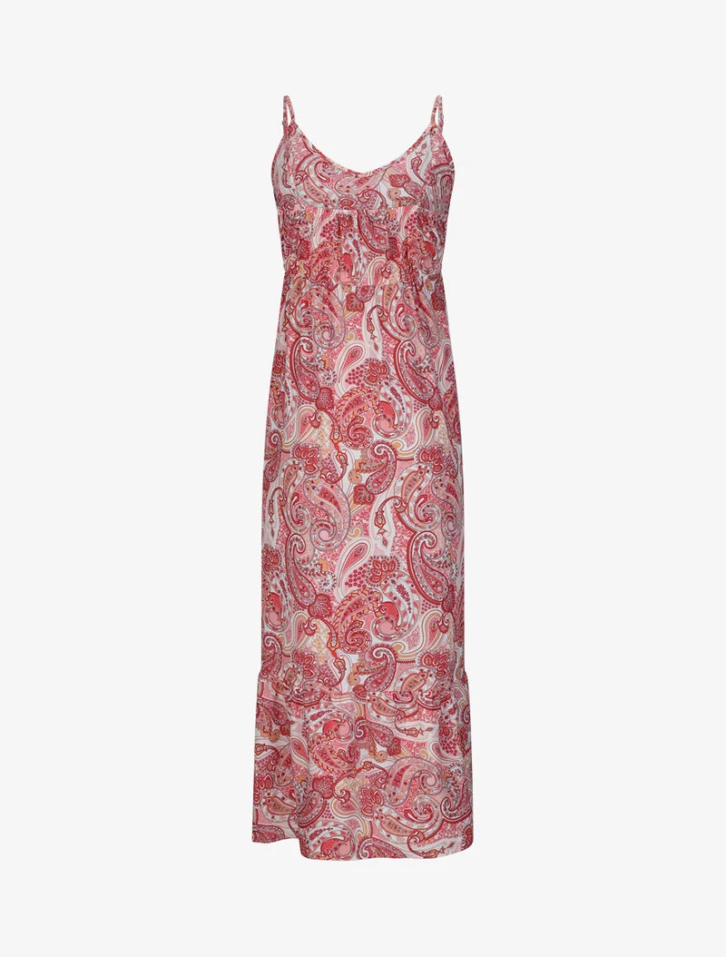 Robe longue empire imprimé cachemire à bretelles - Rose