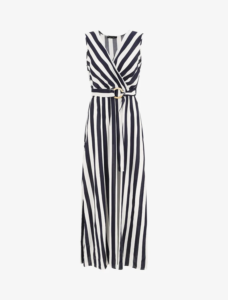 Robe longue empire imprimé rayé - Marine