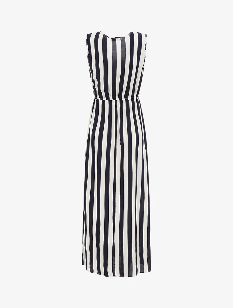 Robe longue empire imprimé rayé - Marine