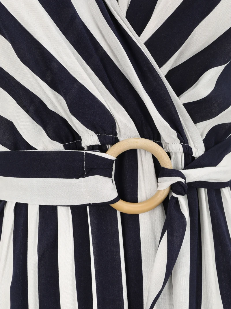 Robe longue empire imprimé rayé - Marine