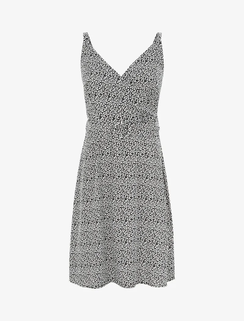 Robe courte empire à col cache-coeur imprimé feuillage - Noir