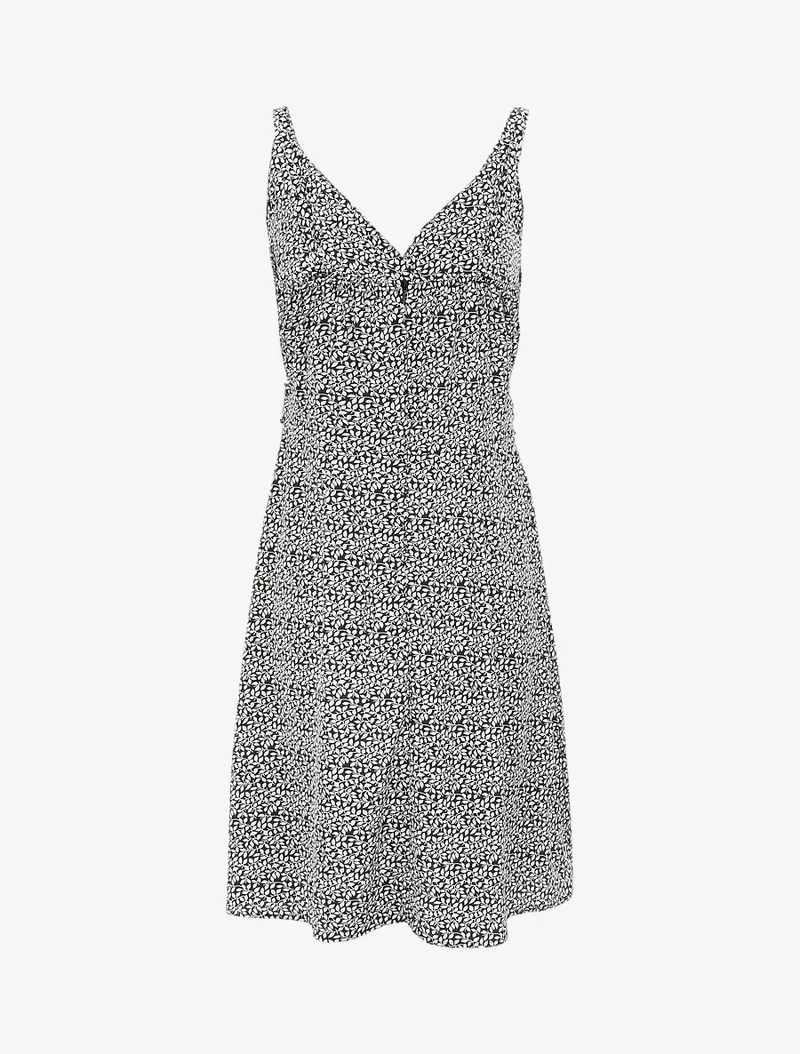 Robe courte empire à col cache-coeur imprimé feuillage - Noir