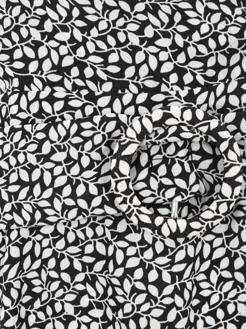 Robe courte empire à col cache-coeur imprimé feuillage - Noir