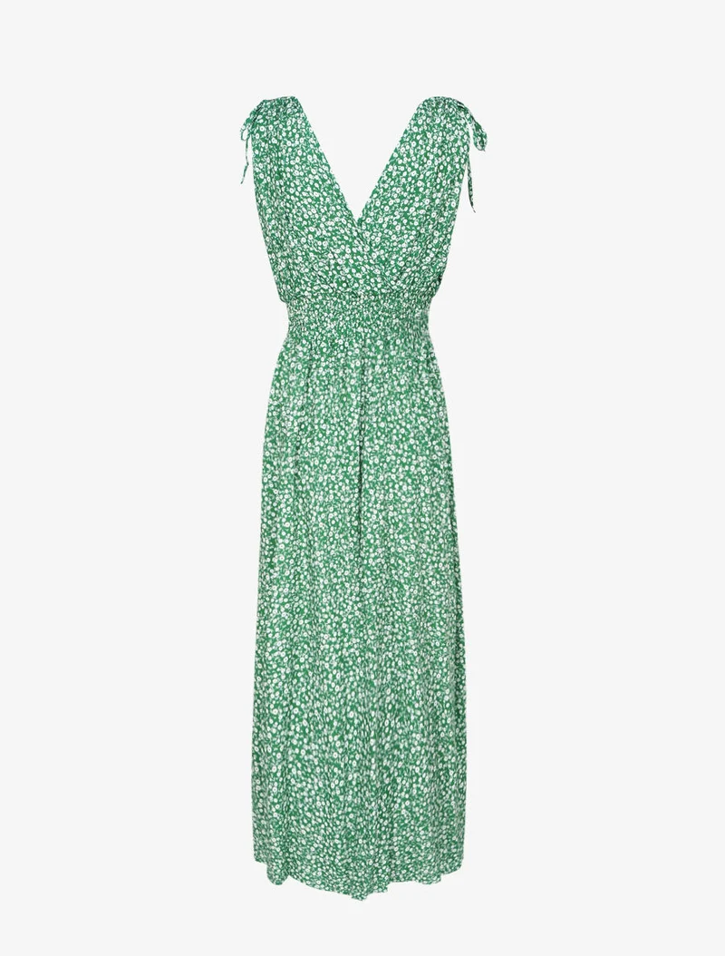Robe longue cintrée imprimé petites fleurs - Vert