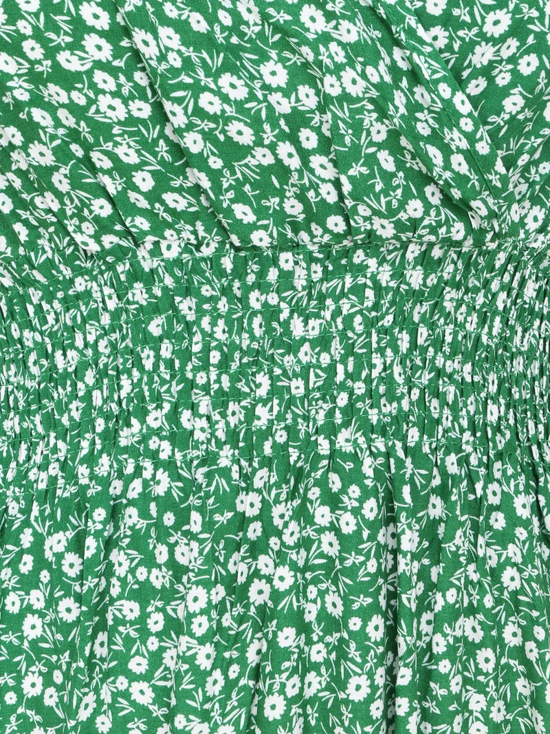 Robe longue cintrée imprimé petites fleurs - Vert