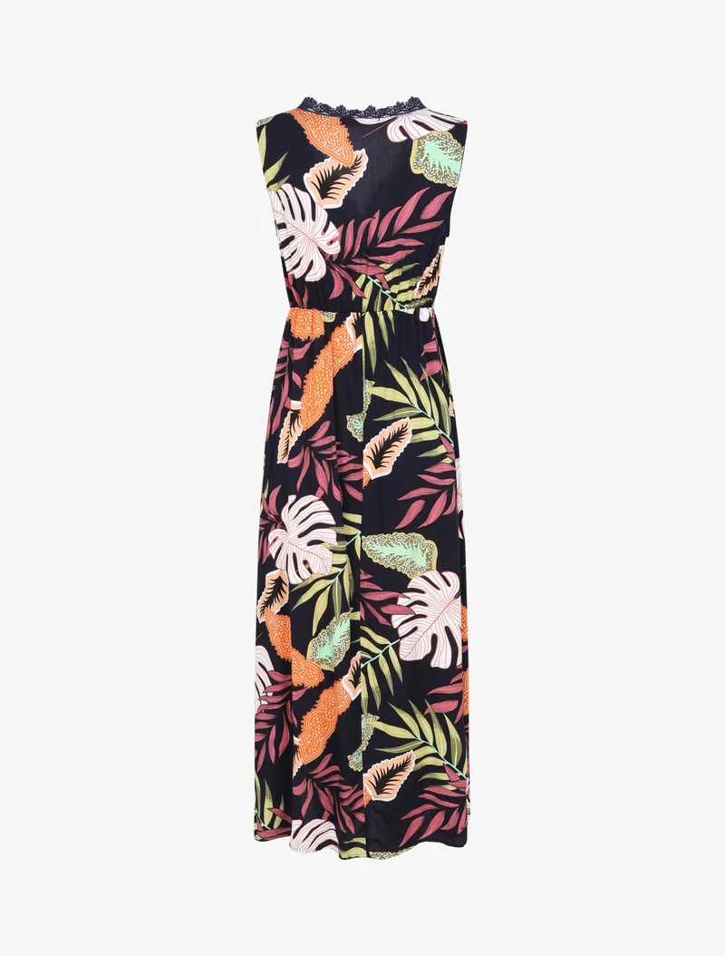 Robe longue en coton imprimé fleurs tropicales - Marine