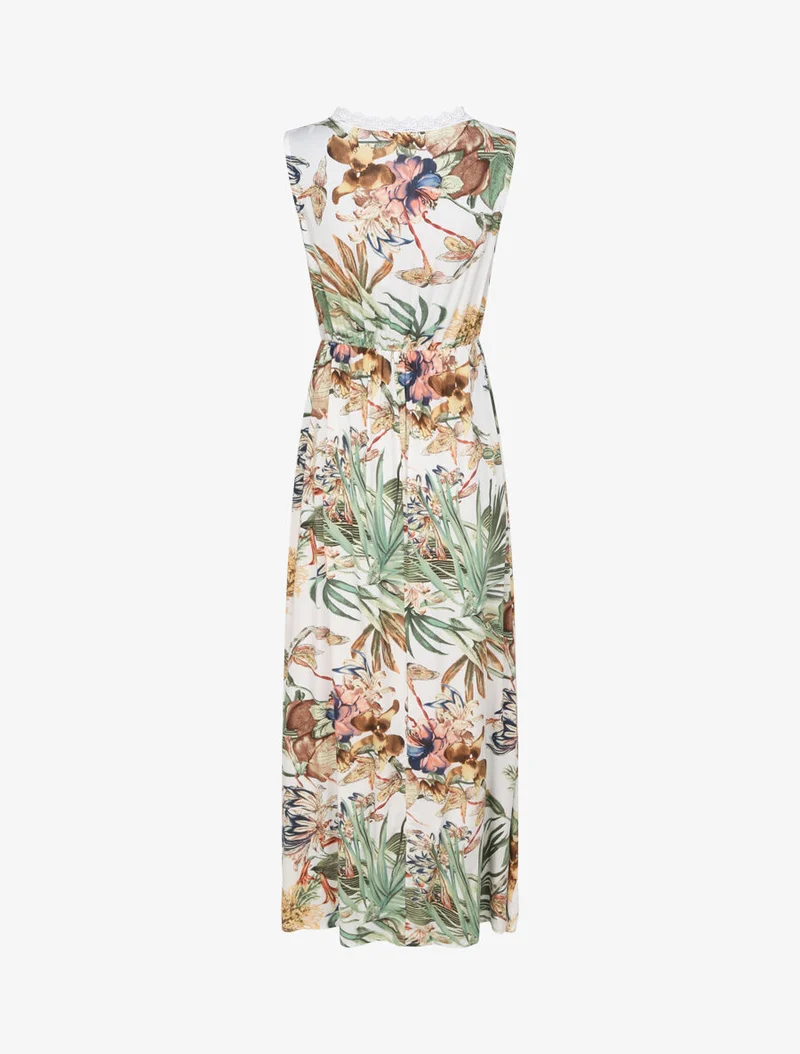 Robe longue en coton imprimé fleurs tropicales - Blanc
