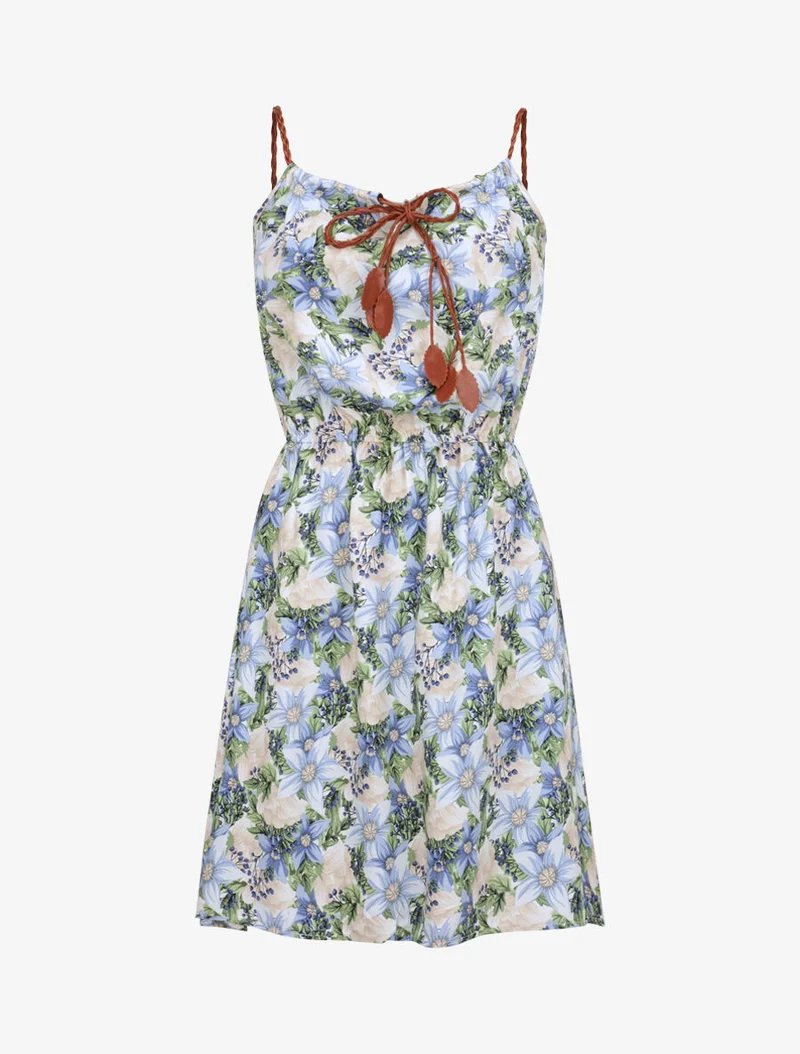 Robe patineuse à imprimé multi-fleurs - Bleu