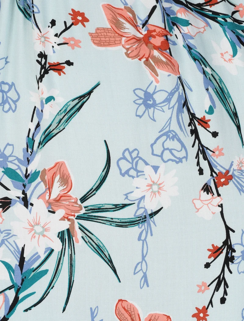Robe longue empire à col cache-coeur imprimé bouquet fleuri - Bleu clair