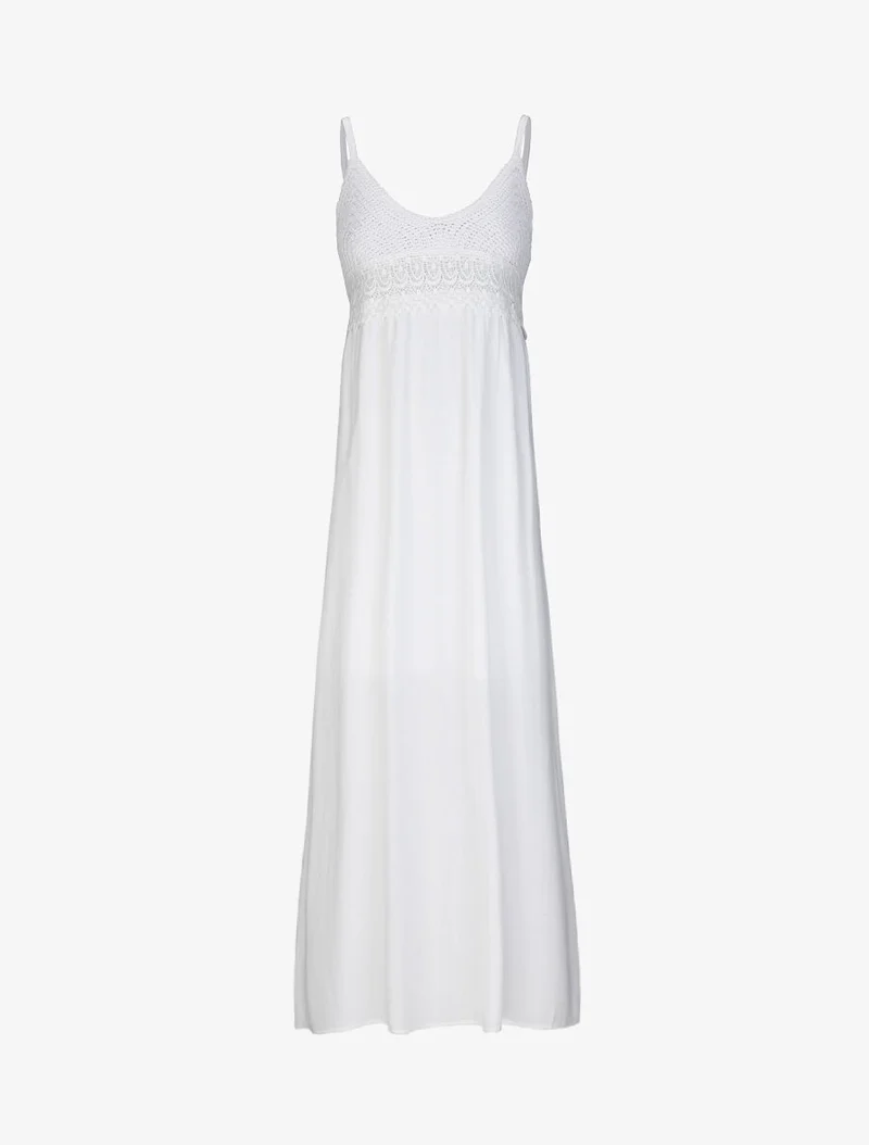 Robe longue empire unie à buste en crochet - Blanc