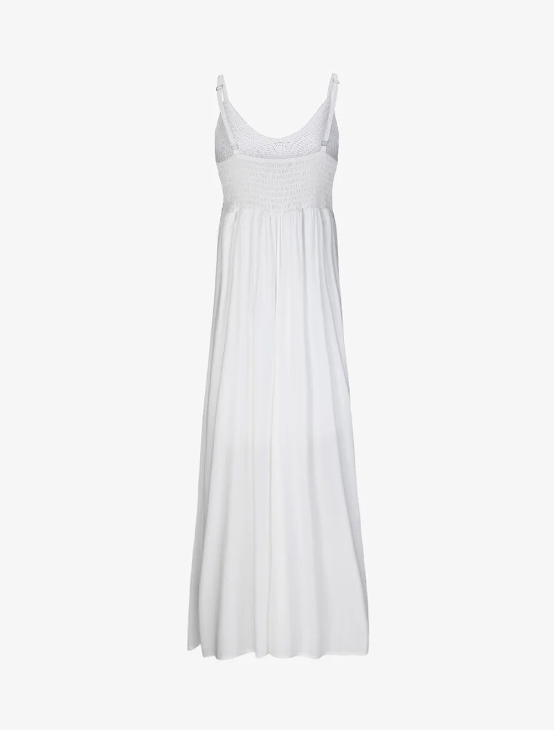 Robe longue empire unie à buste en crochet - Blanc