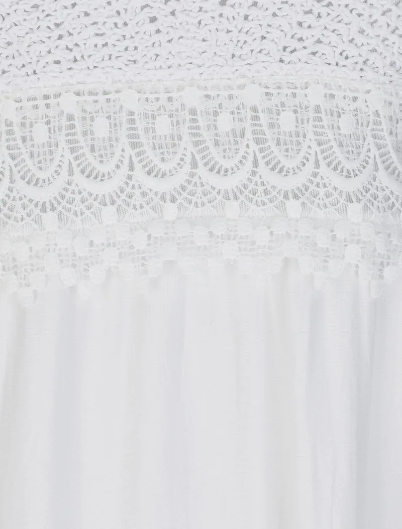 Robe longue empire unie à buste en crochet - Blanc