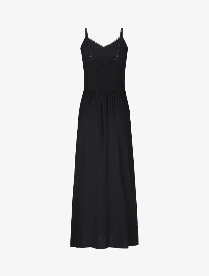 Robe longue évasée unie à taille en crochet - Noir