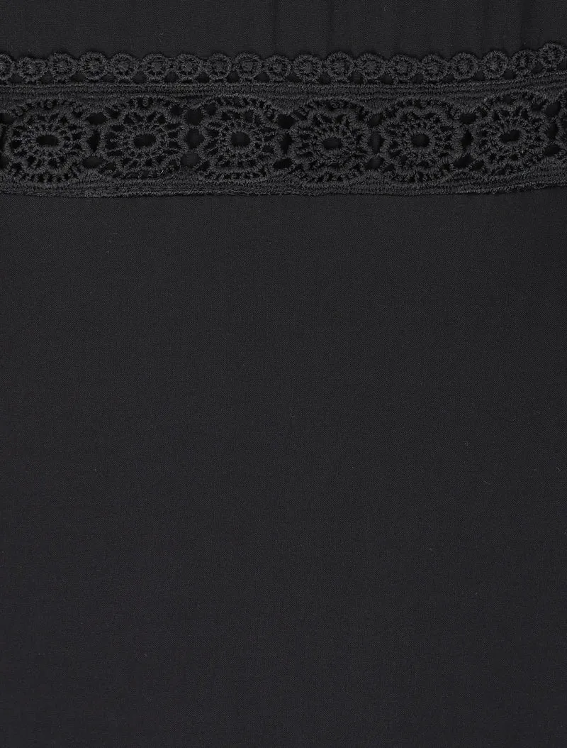 Robe longue évasée unie à taille en crochet - Noir