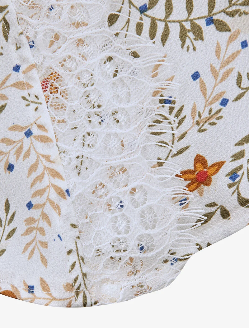Top imprimé et satiné à empiècement dentelle - Blanc
