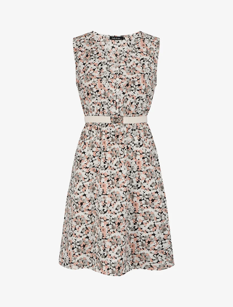 Robe patineuse imprimé fleurs d'été - Noir