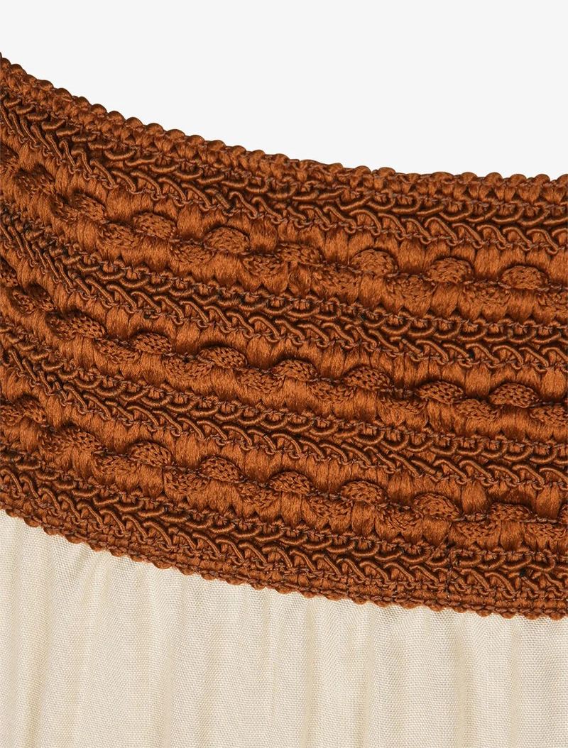Jupe longue unie à taille haute contrastante - Beige