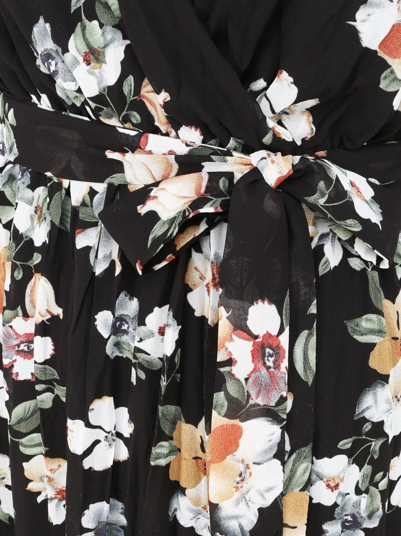 Robe longue cintrée imprimé fleurs - Noir