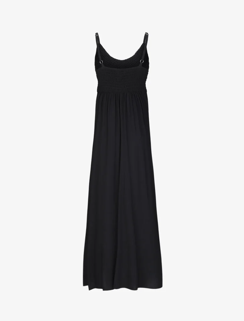 Robe longue empire unie à buste en crochet - Noir