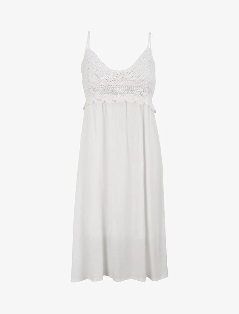 Robe à col V à détail crochet - Blanc