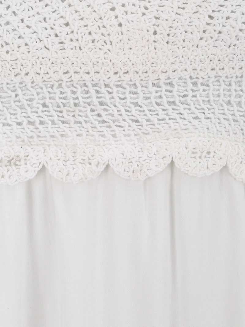 Robe à col V à détail crochet - Blanc