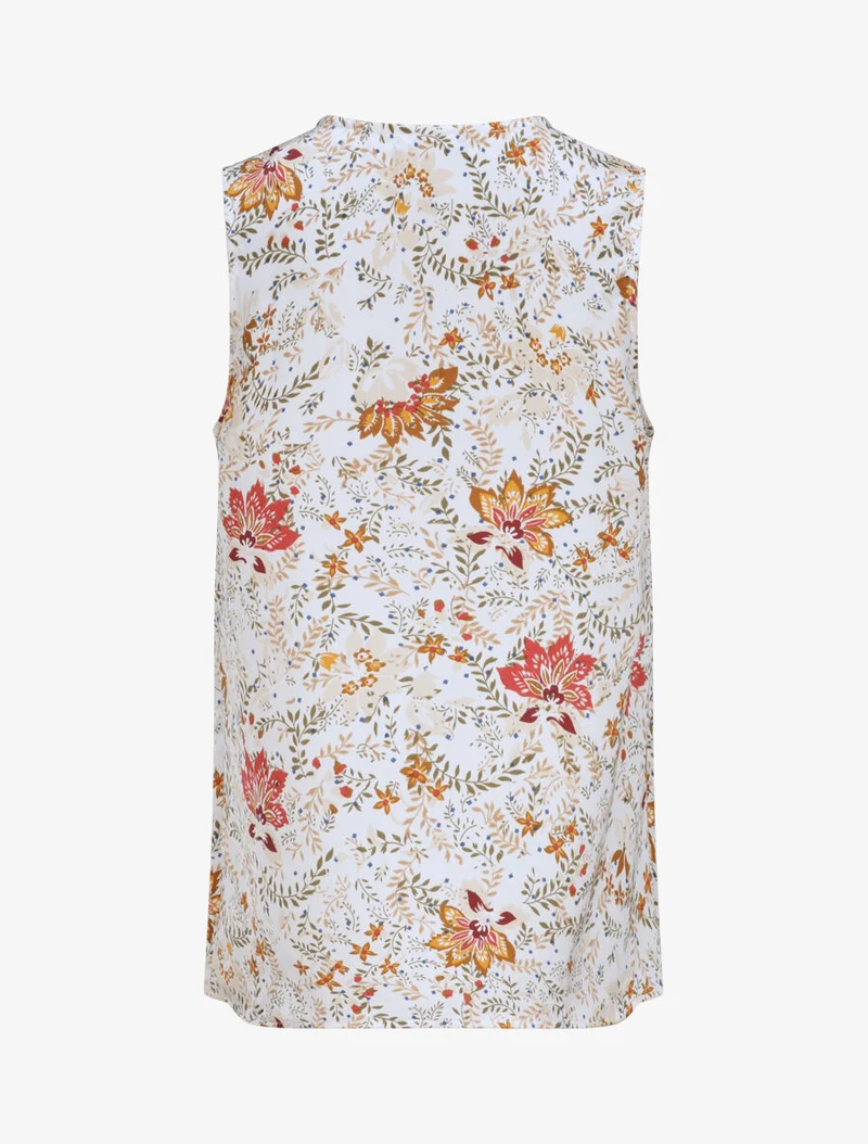 Top carré imprimé feuilles graphiques à encolure zippée - Écru