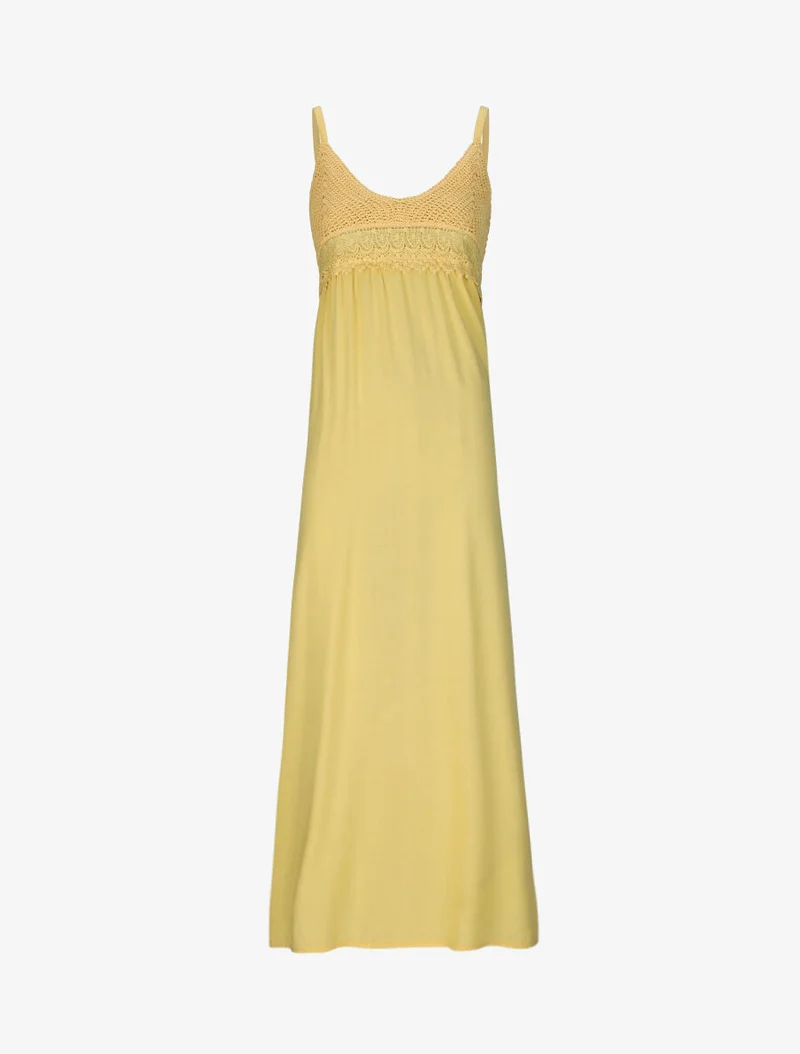 Robe longue empire unie à buste en crochet - Jaune