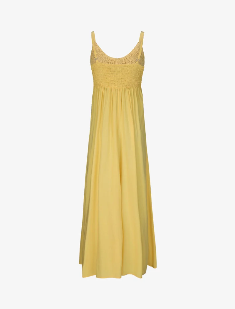 Robe longue empire unie à buste en crochet - Jaune