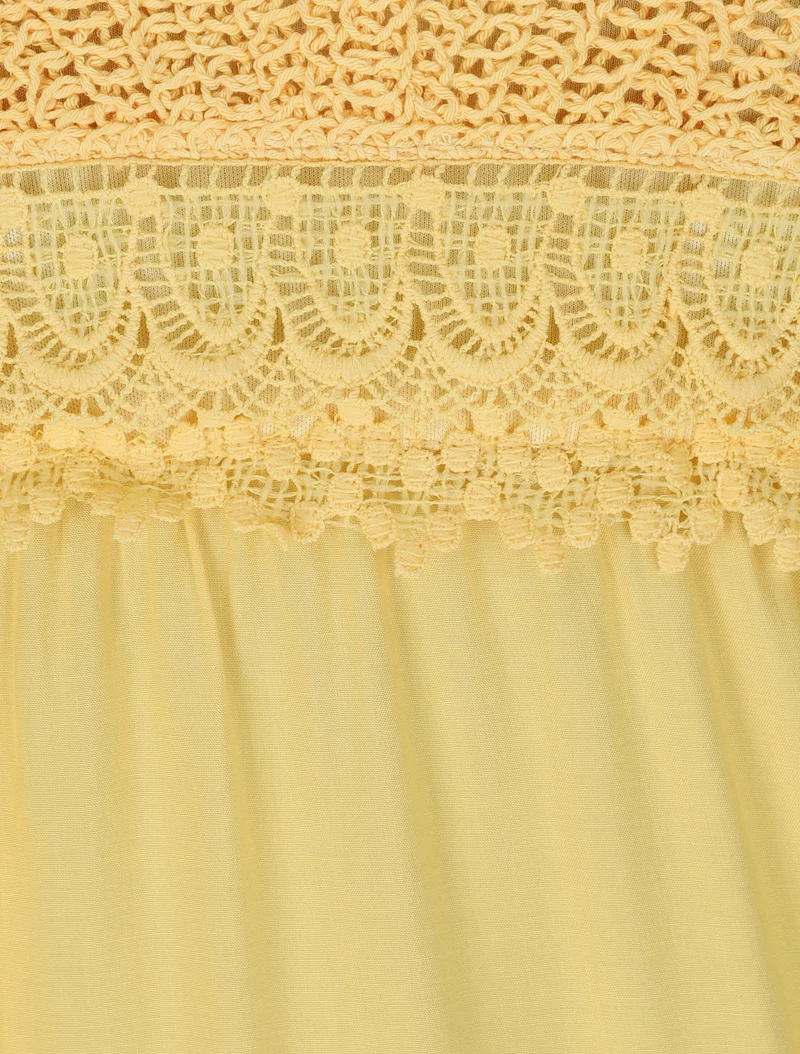 Robe longue empire unie à buste en crochet - Jaune