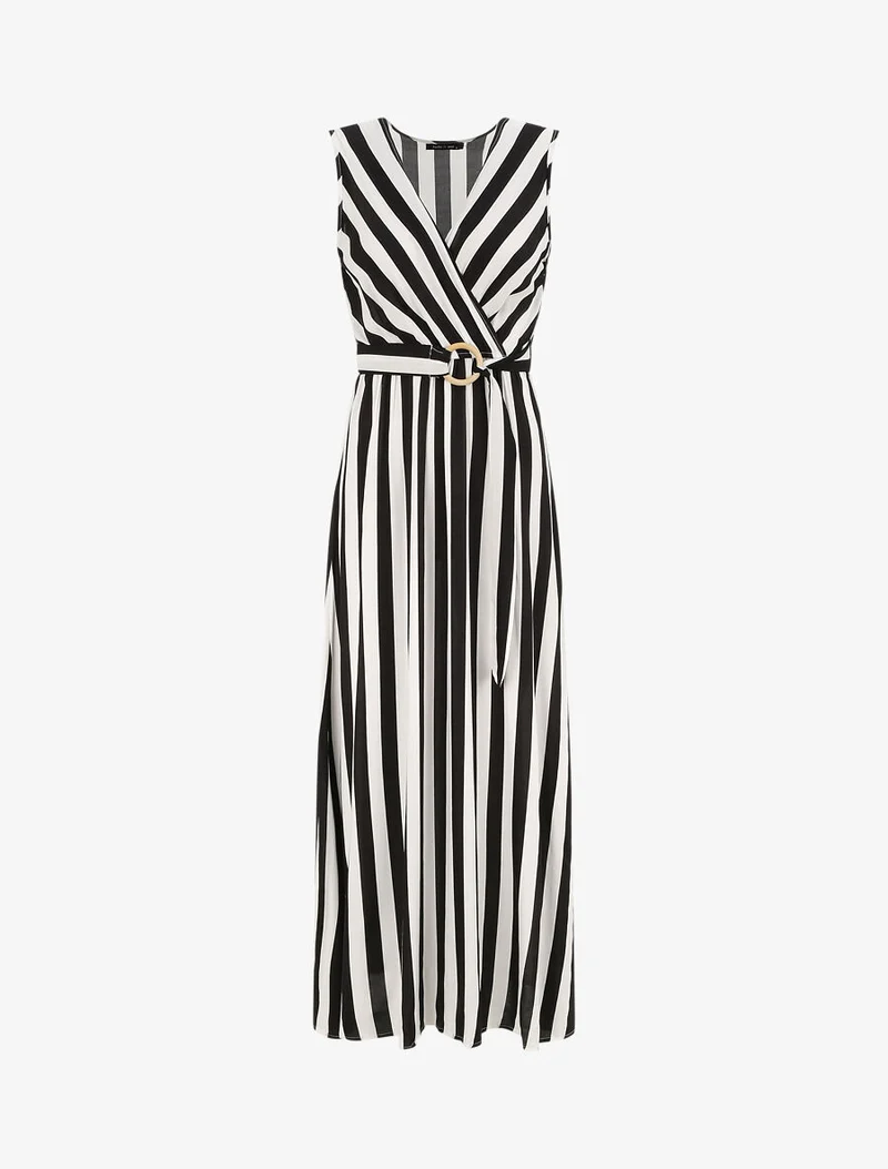 Robe longue empire imprimé rayé - Noir