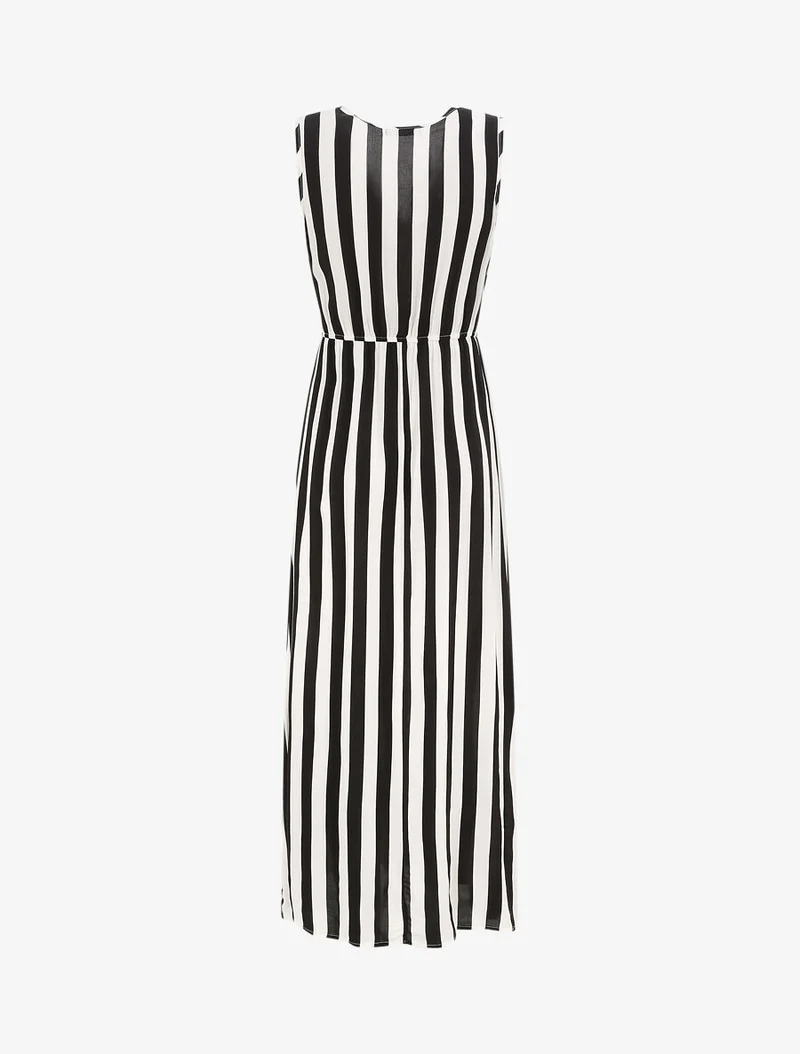 Robe longue empire imprimé rayé - Noir