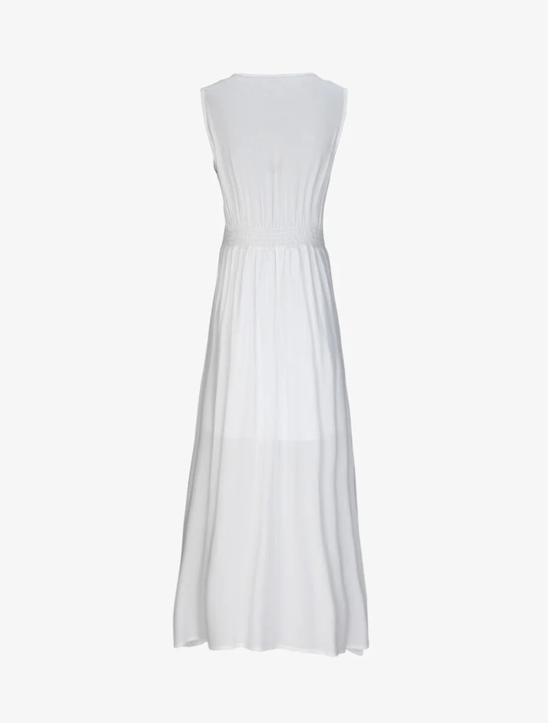 Robe longue évasée unie à col en crochet - Blanc