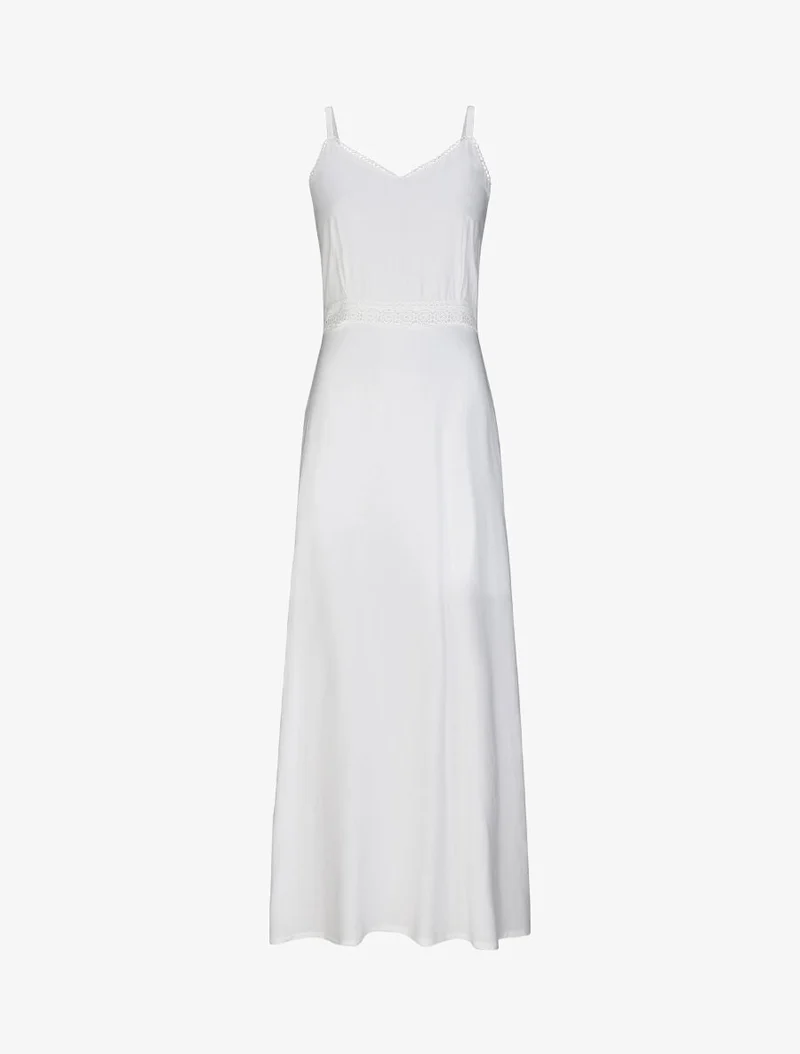 Robe longue évasée unie à taille en crochet - Blanc