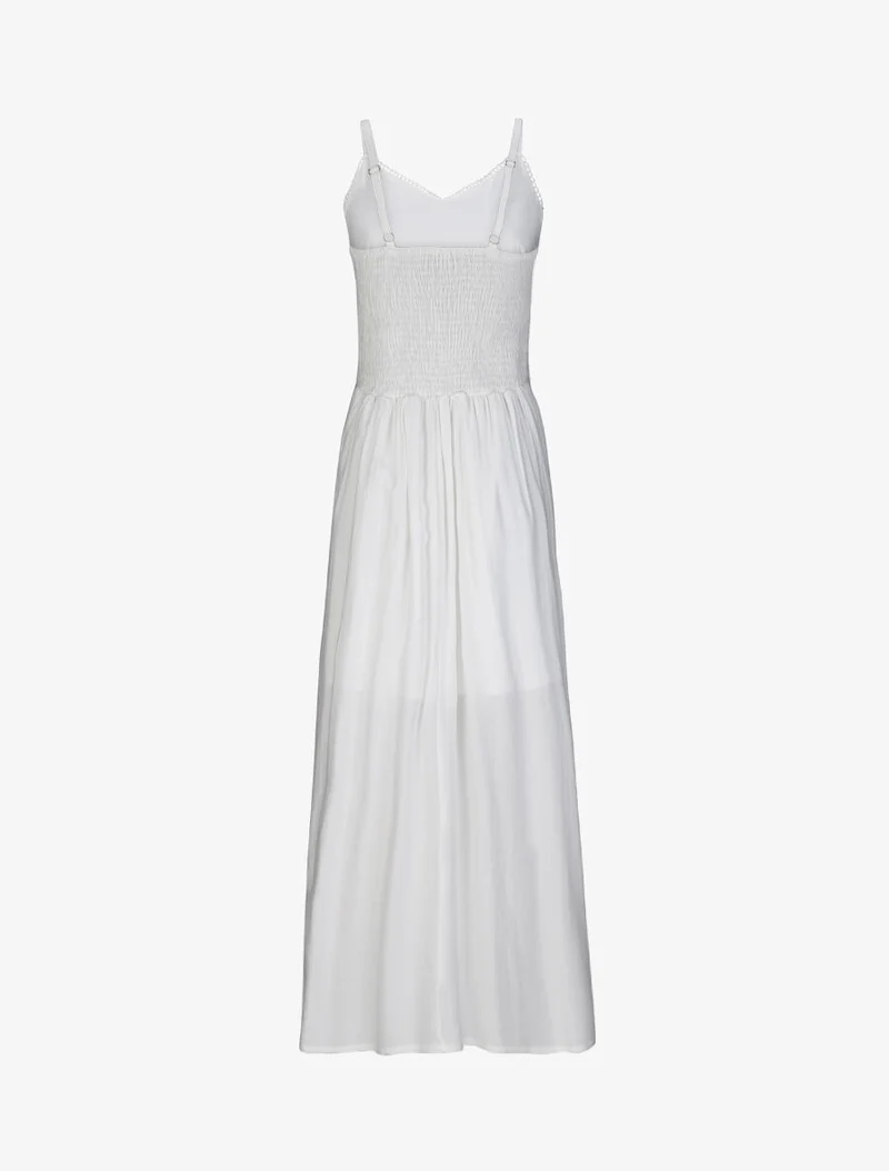 Robe longue évasée unie à taille en crochet - Blanc